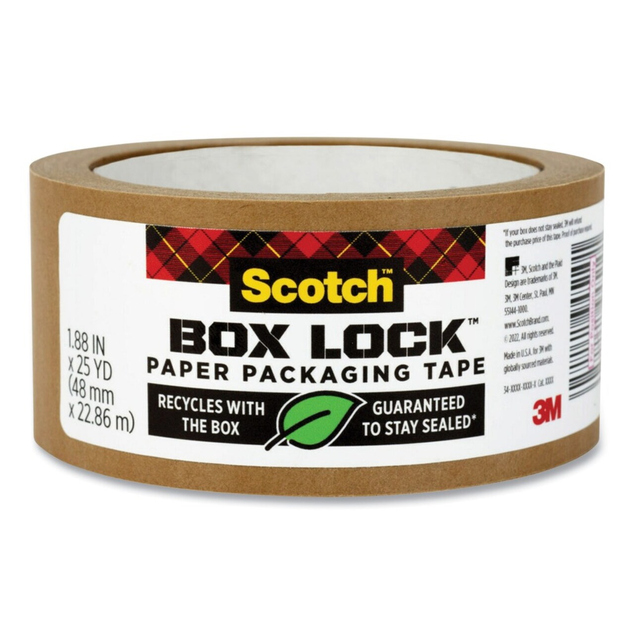 Scotch 3 in. Core 1.88 in. x 25 yards Box Lock Paper Packaging Tape - Brown